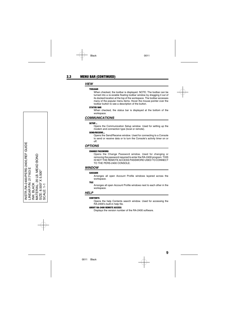 3 menu bar (continued) | Linear PERS-2400 PERSONAL EMERGENCY REPORTING SYSTEM RA-2400 User Manual | Page 11 / 40