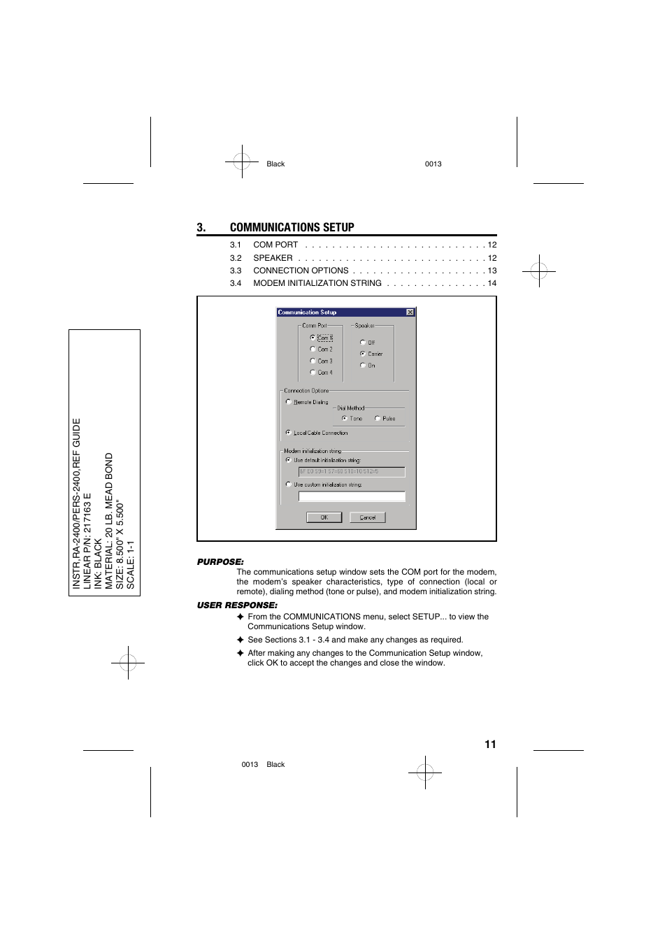 Communications setup | Linear PERS-2400 PERSONAL EMERGENCY REPORTING SYSTEM RA-2400 User Manual | Page 13 / 40