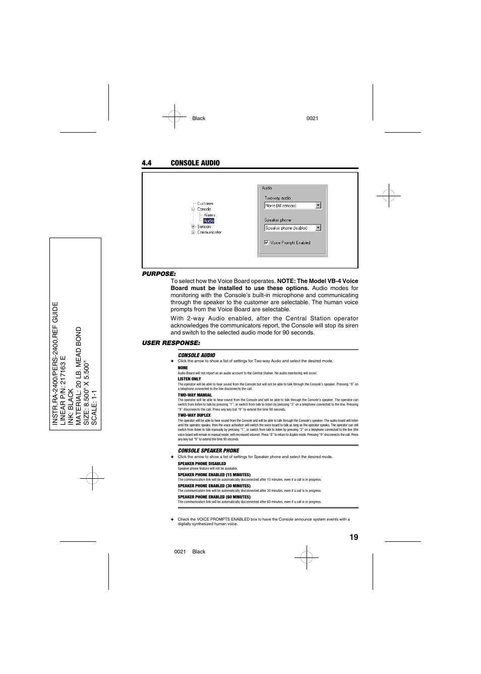 4 console audio | Linear PERS-2400 PERSONAL EMERGENCY REPORTING SYSTEM RA-2400 User Manual | Page 21 / 40