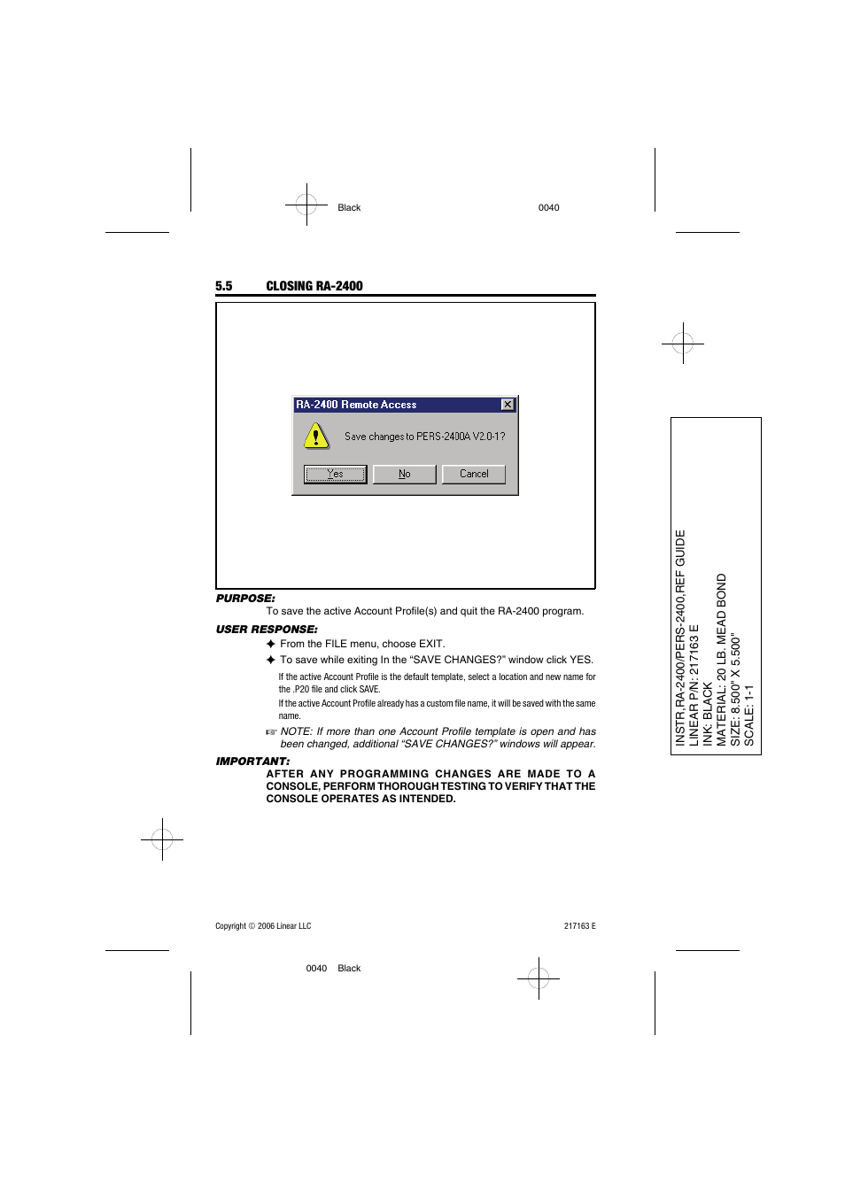 Linear PERS-2400 PERSONAL EMERGENCY REPORTING SYSTEM RA-2400 User Manual | Page 40 / 40