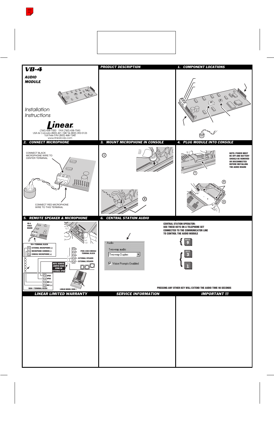 Linear Audio Module VB-4 User Manual | 1 page