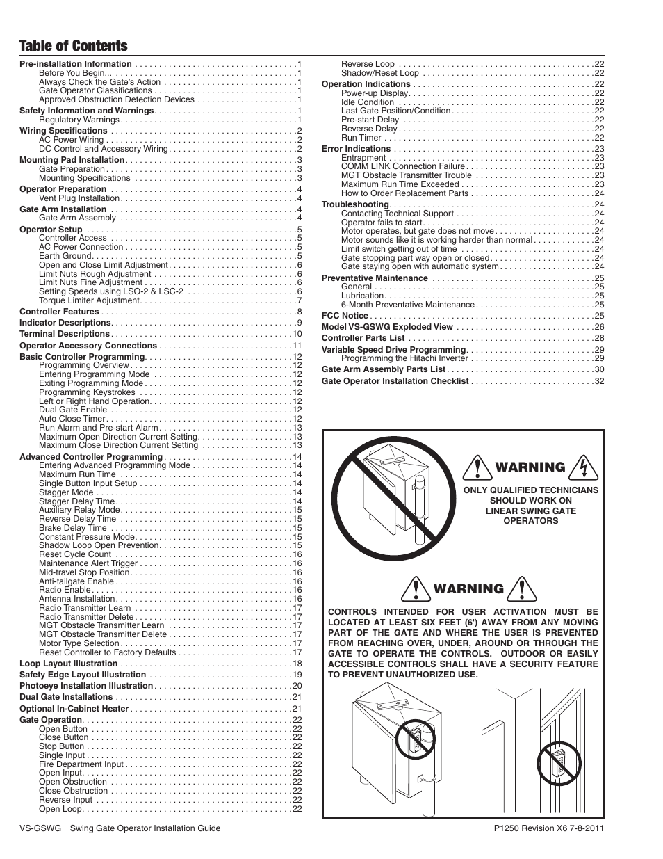 Linear VS-GSWG User Manual | Page 2 / 34