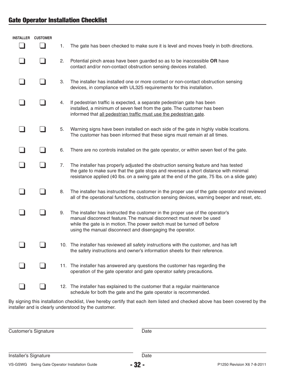 Linear VS-GSWG User Manual | Page 34 / 34