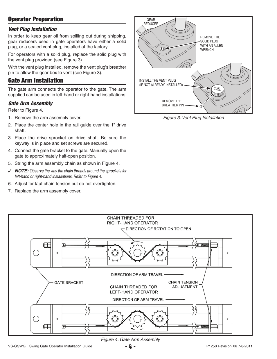 Operator preparation, Gate arm installation | Linear VS-GSWG User Manual | Page 6 / 34