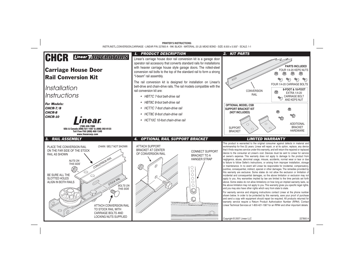 Linear CHCR-7/8 User Manual | 1 page