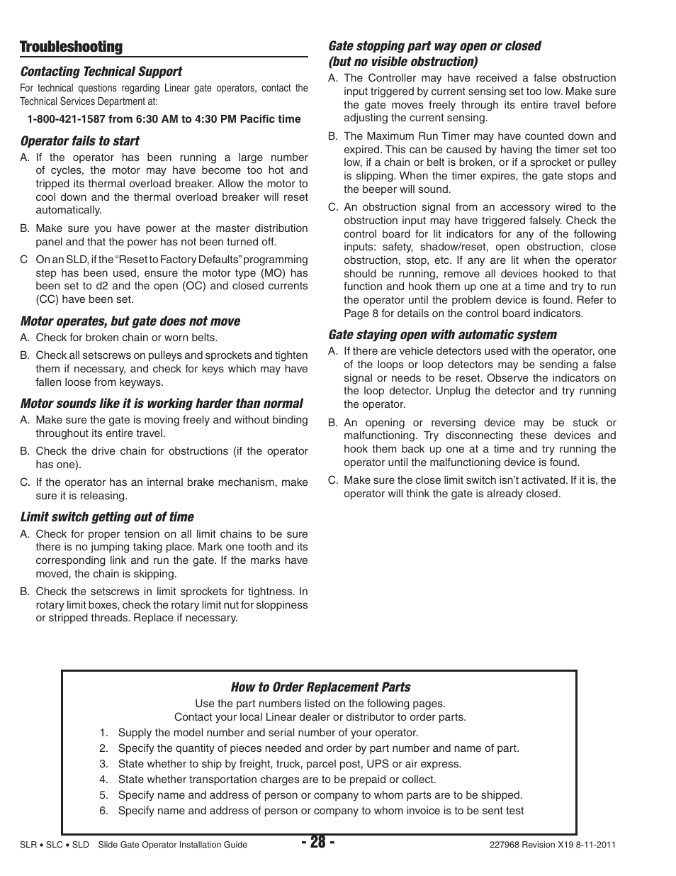 Troubleshooting | Linear SLC User Manual | Page 30 / 38