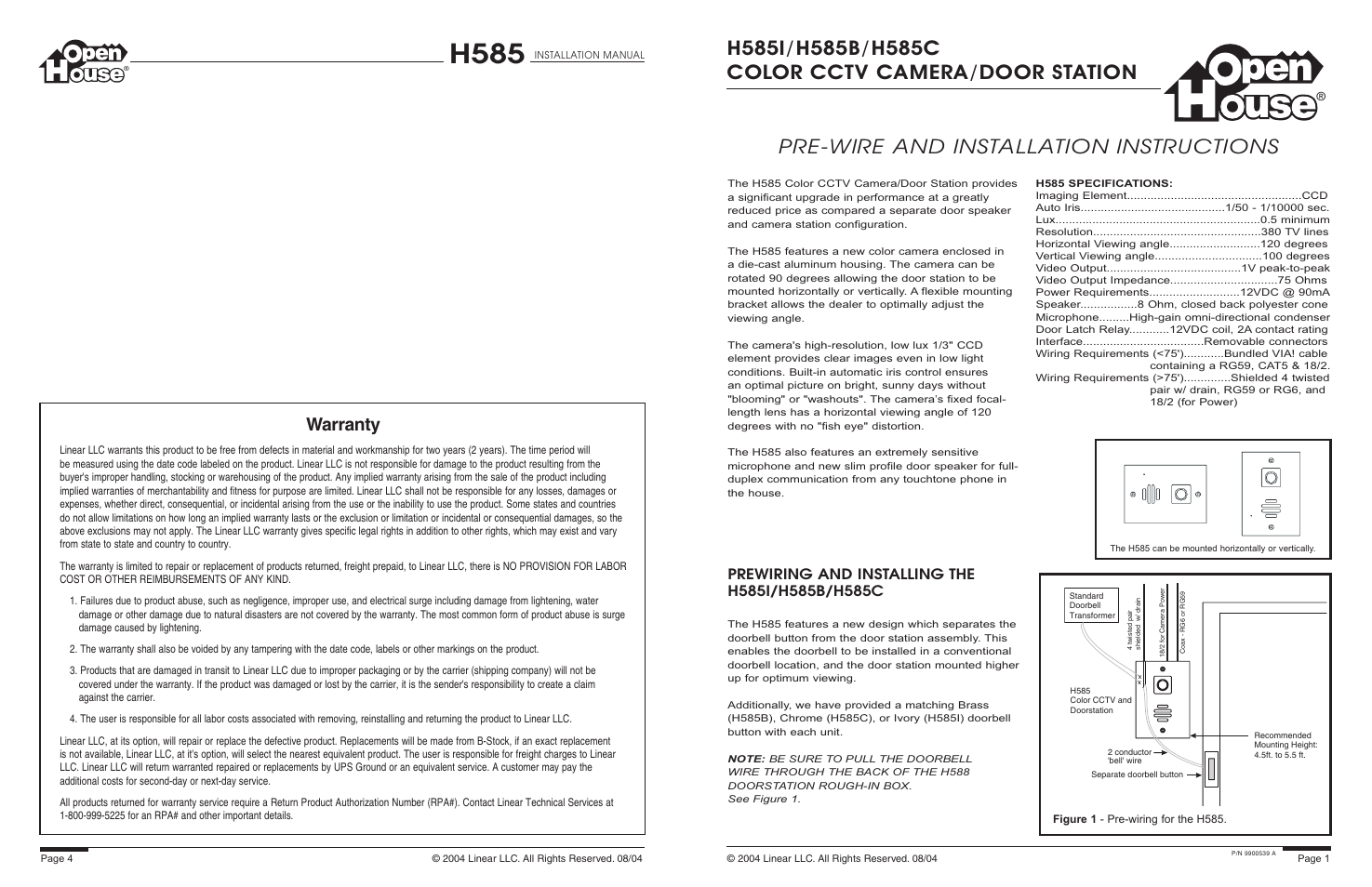 Linear H585 User Manual | 2 pages