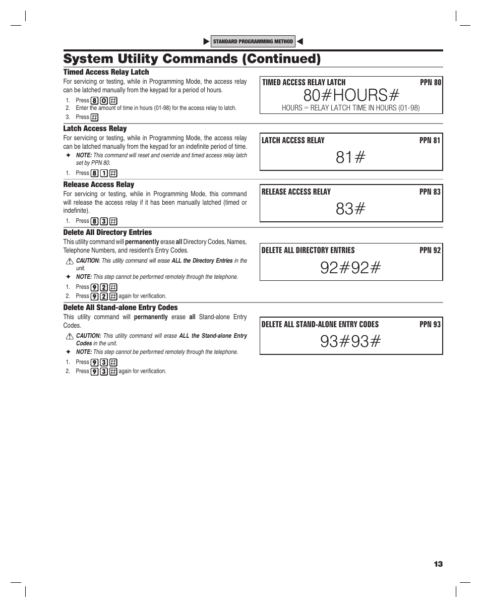 80#hours, System utility commands (continued) | Linear ACCESS AE-100 User Manual | Page 13 / 24