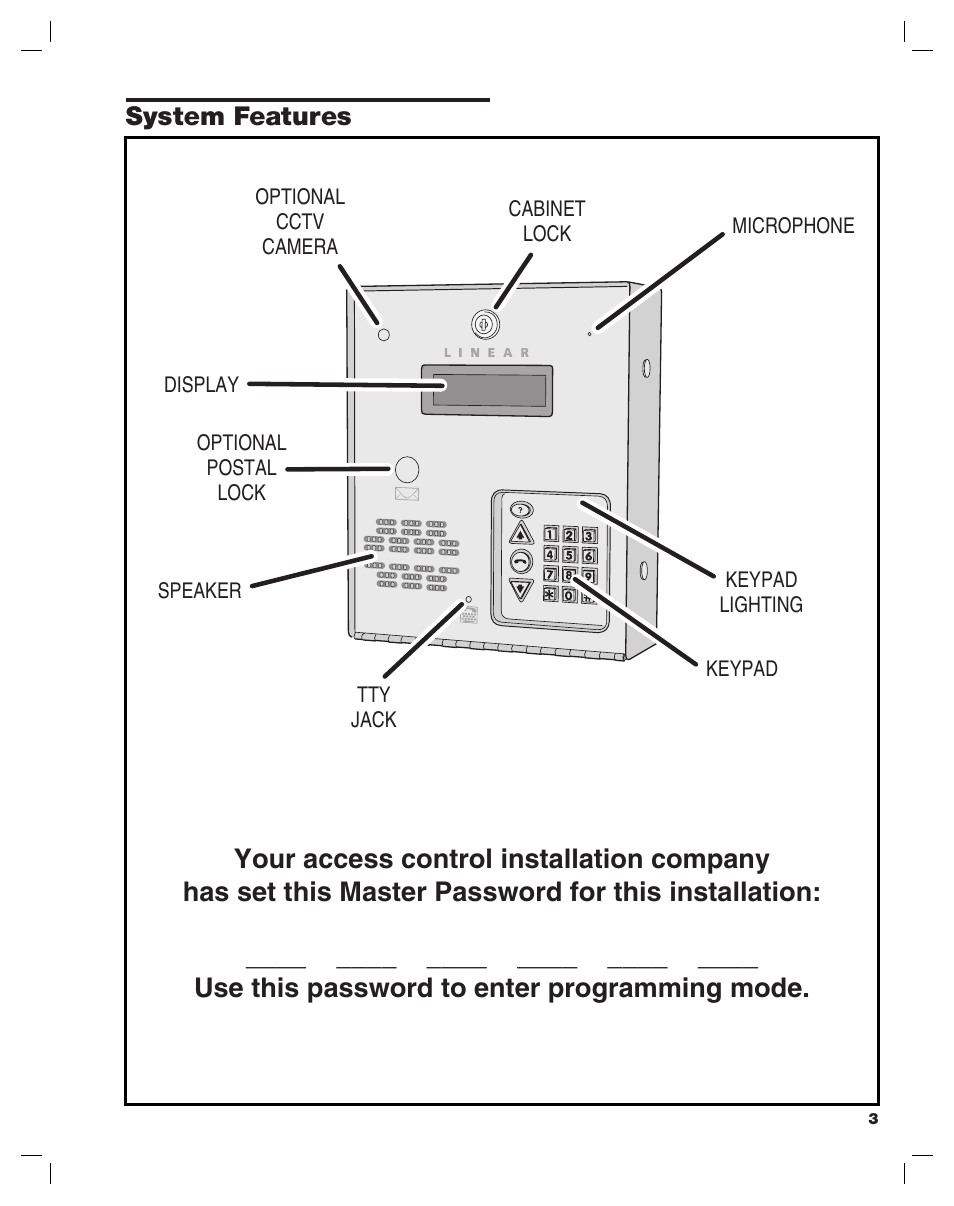 System features | Linear ACCESS AE-100 User Manual | Page 3 / 24
