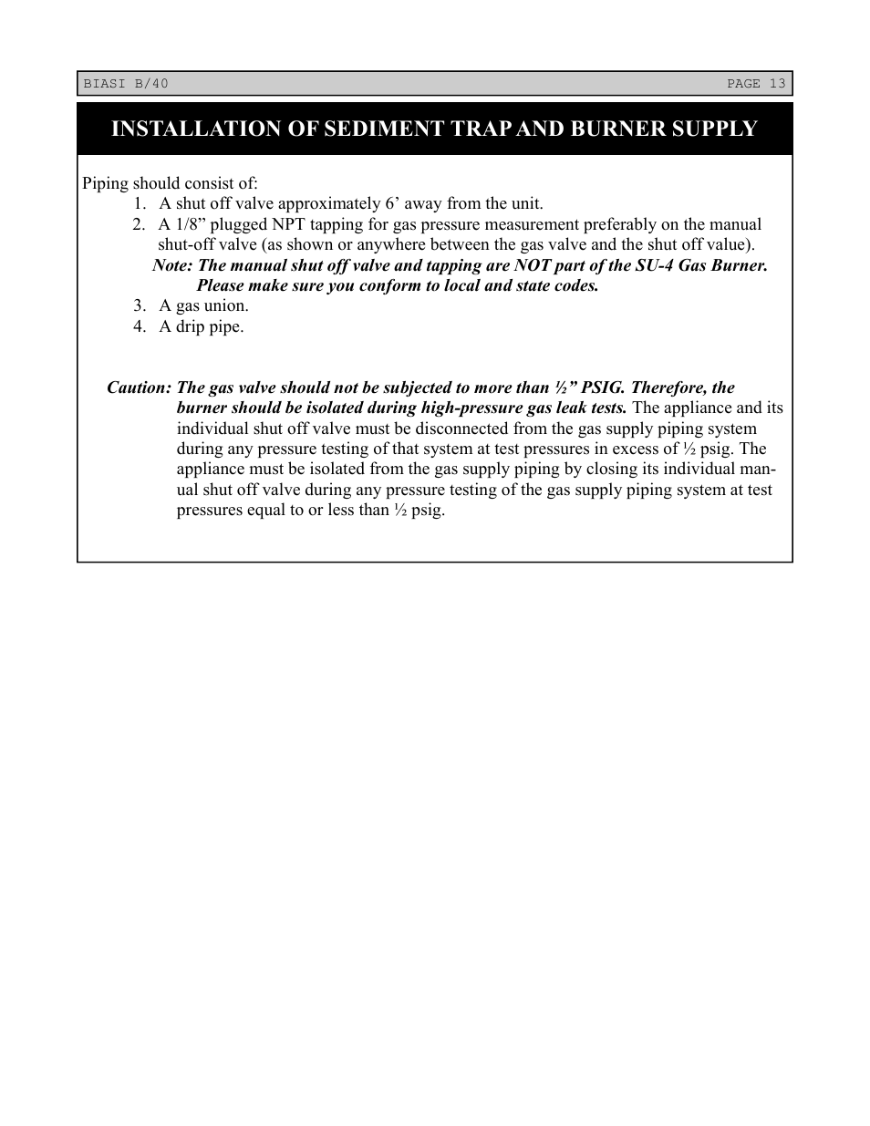 Installation of sediment trap and burner supply | Linear Boiler User Manual | Page 13 / 28