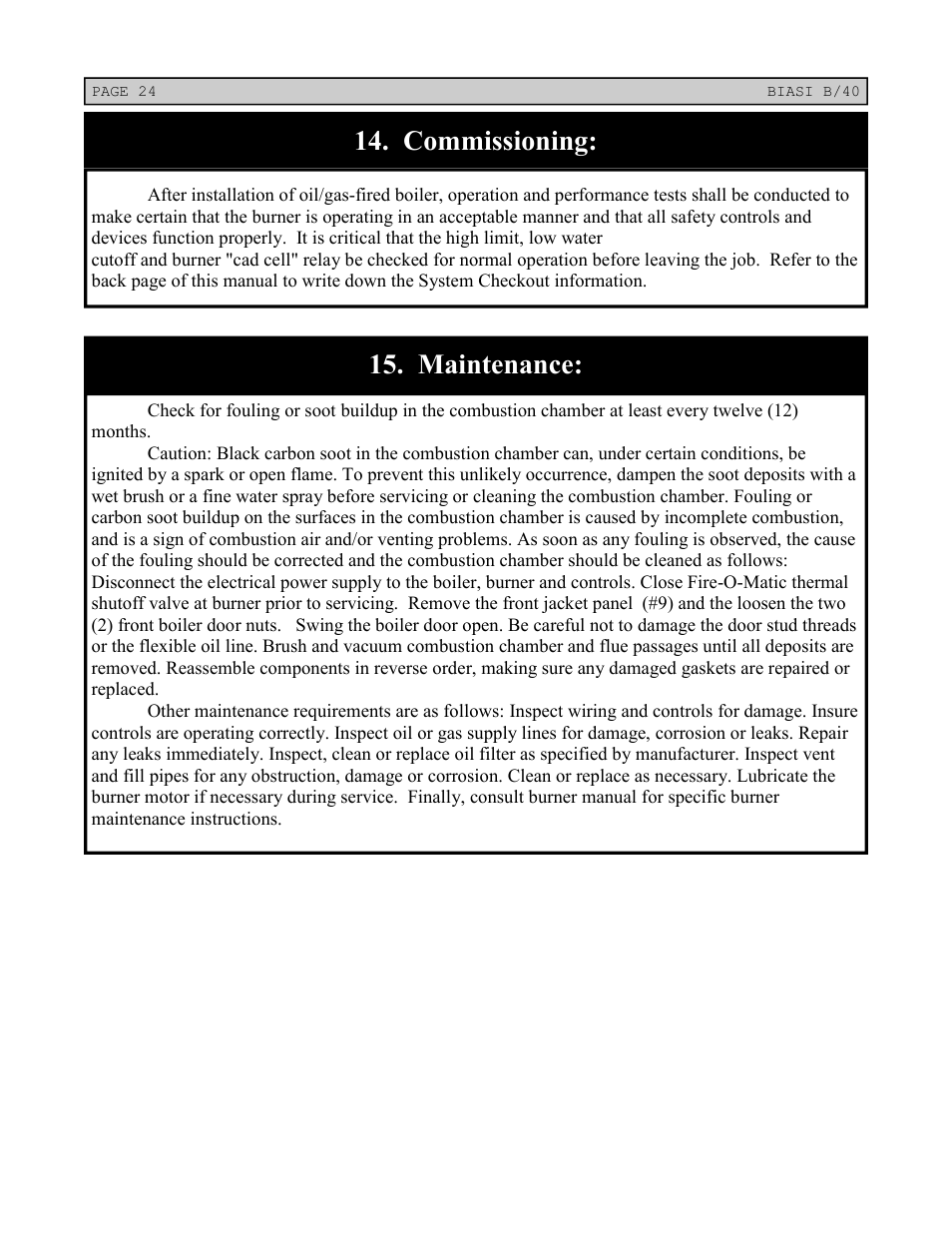 Commissioning, Maintenance | Linear Boiler User Manual | Page 24 / 28