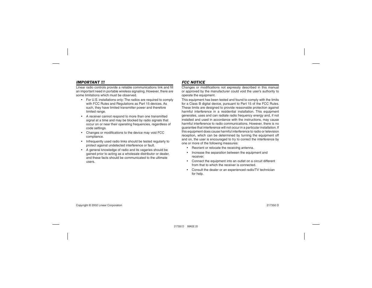 Linear AKR-1 User Manual | Page 20 / 20