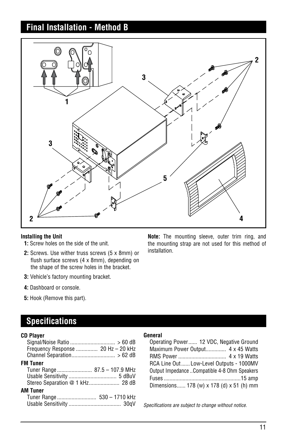 Specifications final installation - method b | Linear M3300CD User Manual | Page 11 / 12