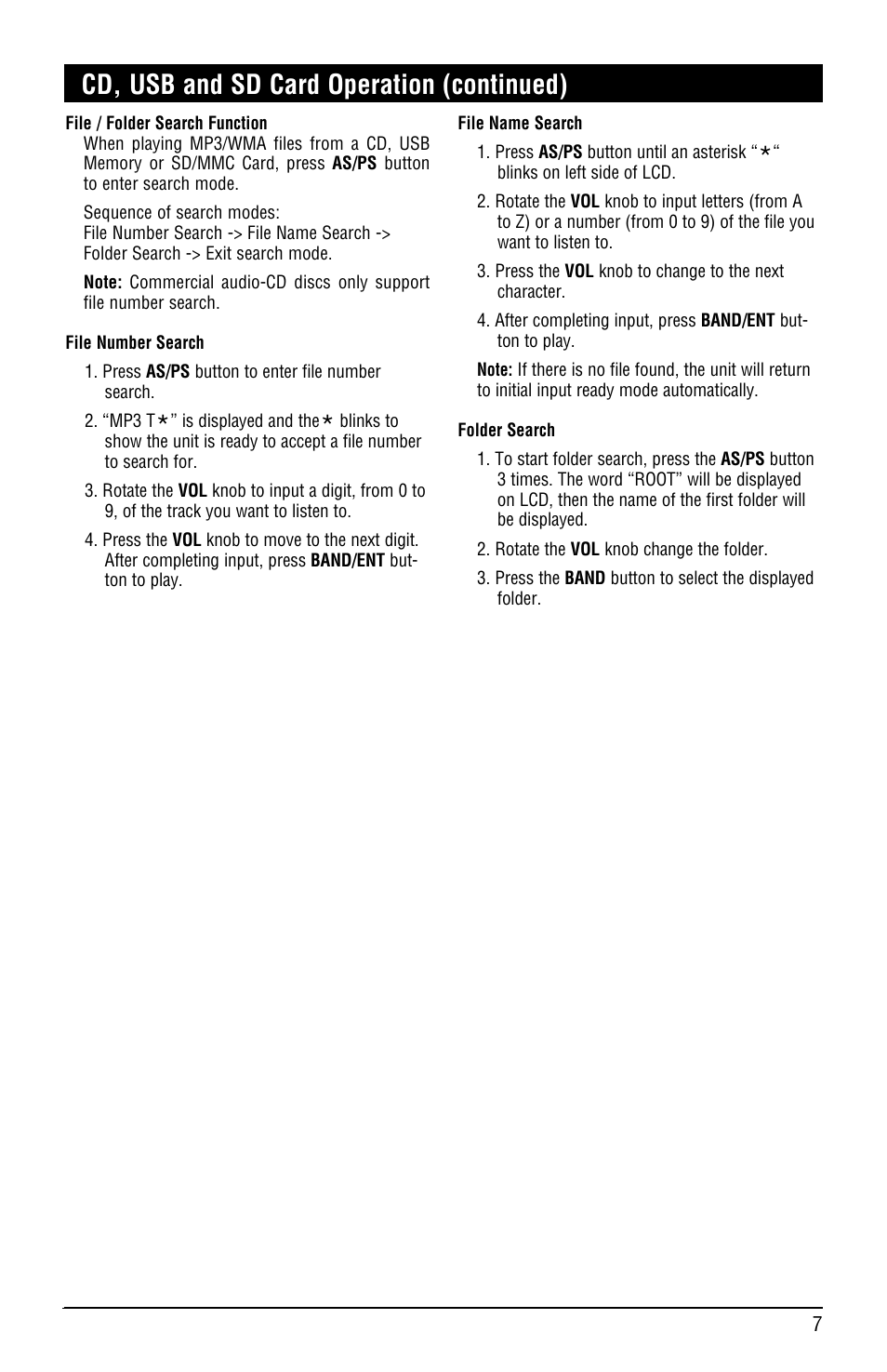 Cd, usb and sd card operation (continued) | Linear M3300CD User Manual | Page 7 / 12