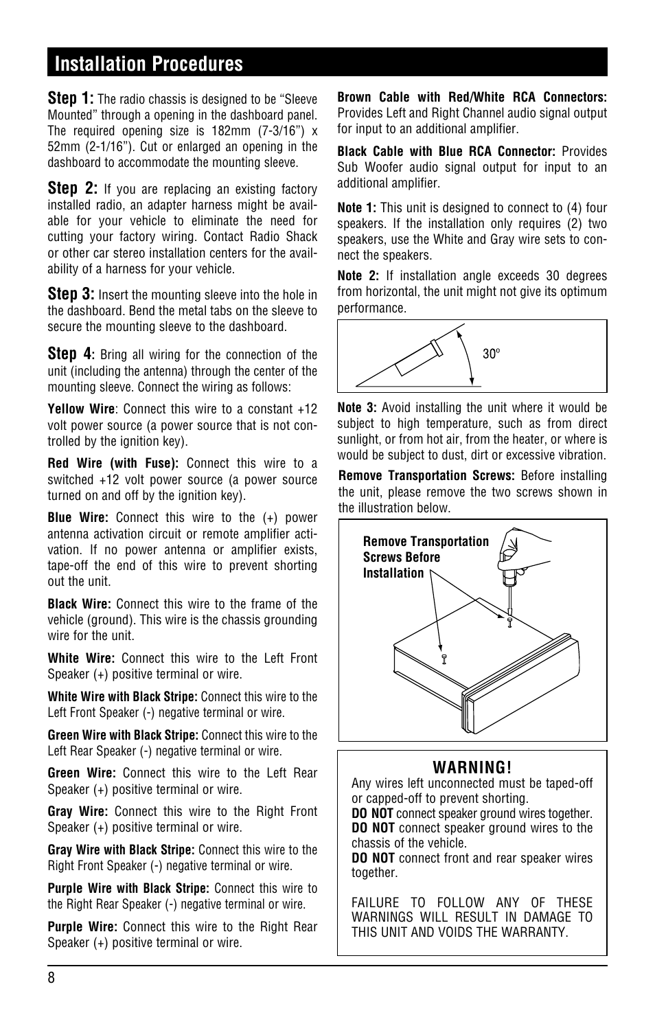 Installation procedures, Step 1, Step 2 | Step 3, Step 4, Warning | Linear M3300CD User Manual | Page 8 / 12