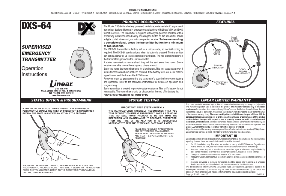 Linear DXS-64 User Manual | 1 page