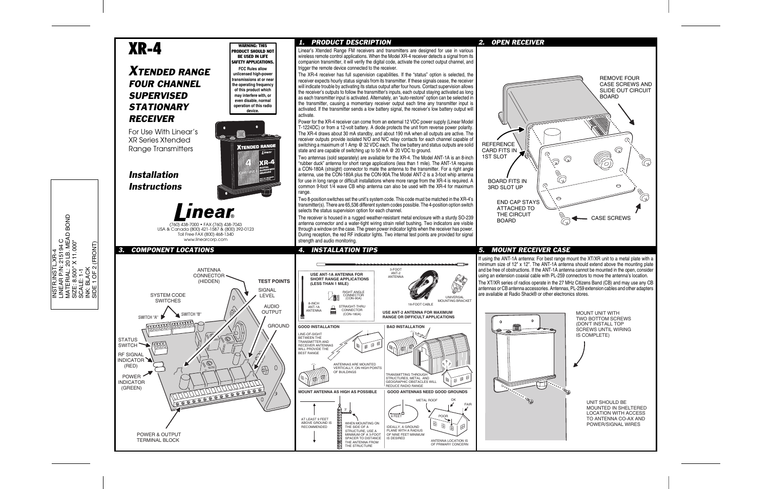 Linear XR-4 User Manual | 2 pages