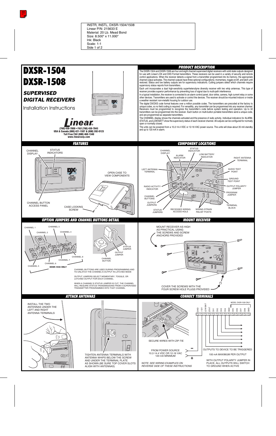 Linear DXSR-1508 User Manual | 2 pages