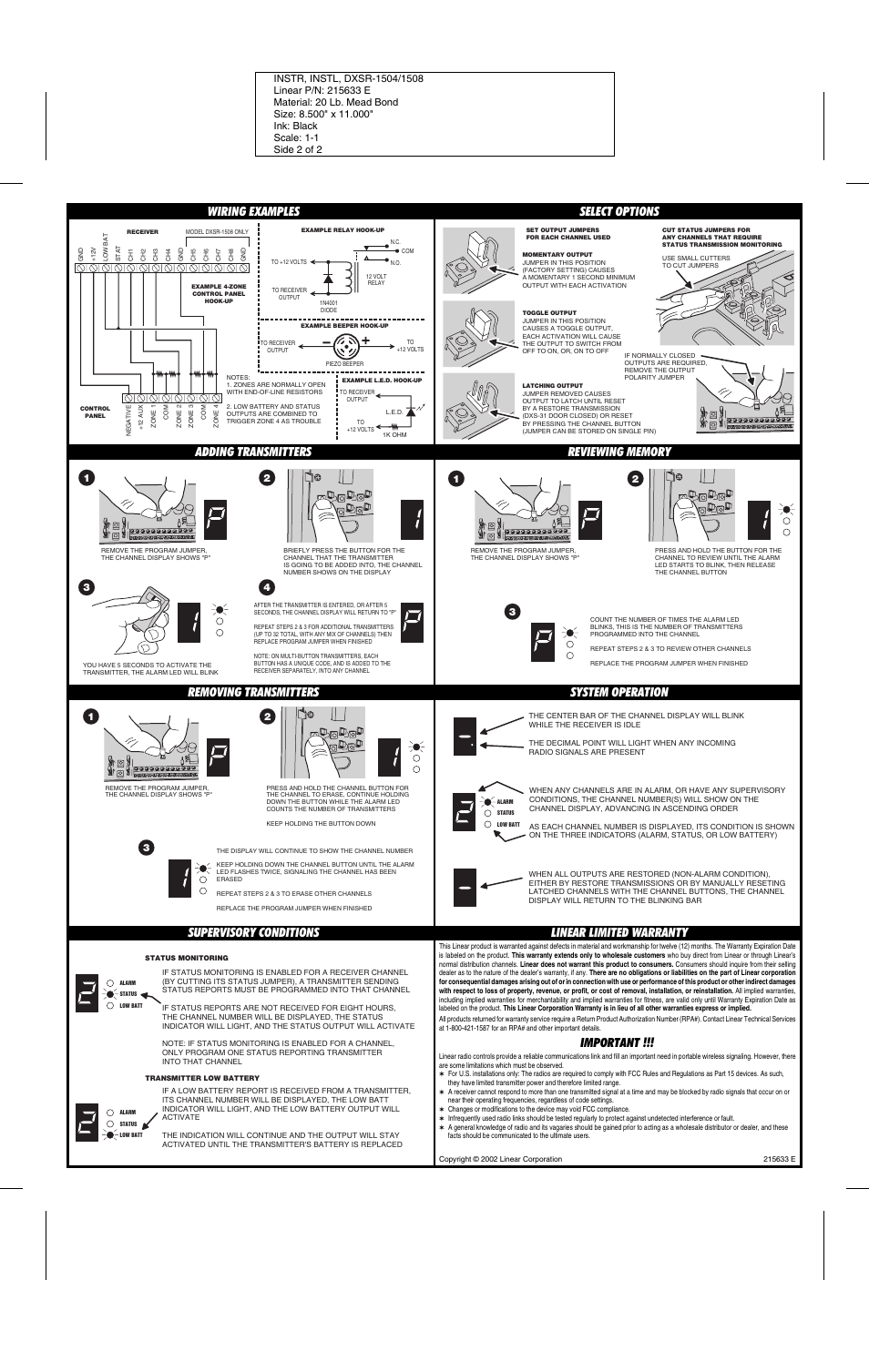 Important | Linear DXSR-1508 User Manual | Page 2 / 2