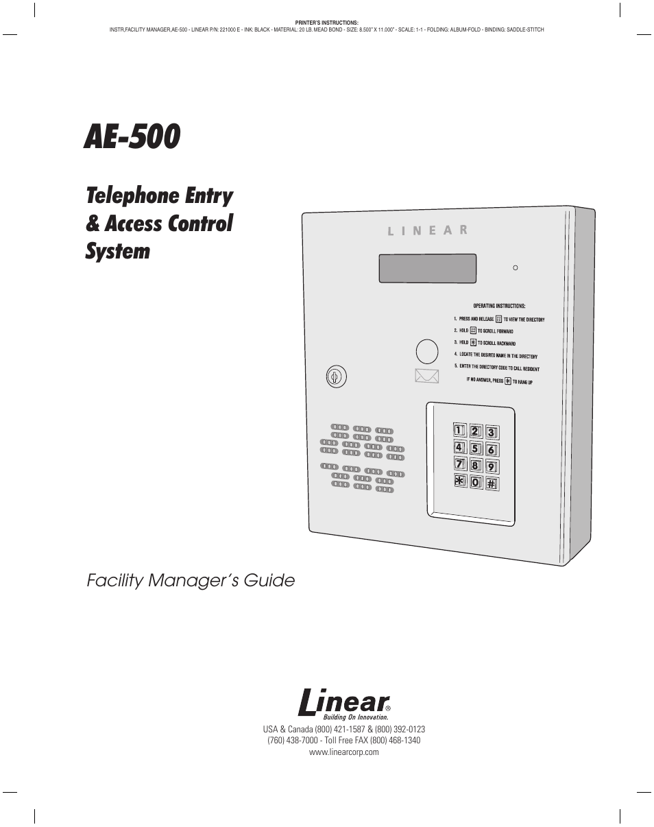 Linear AE-500 User Manual | 16 pages