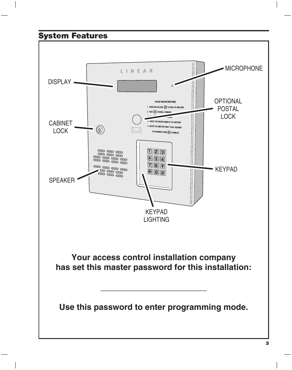 System features | Linear AE-500 User Manual | Page 3 / 16