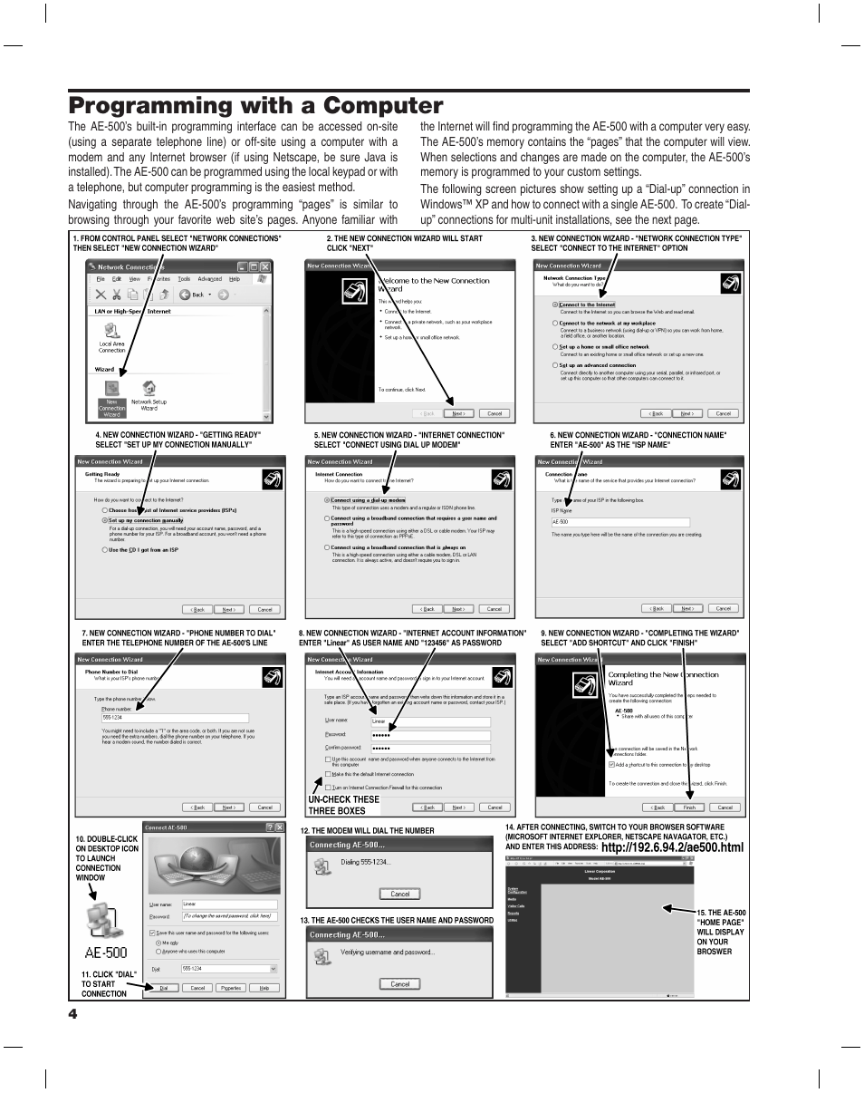 Programming with a computer | Linear AE-500 User Manual | Page 4 / 16