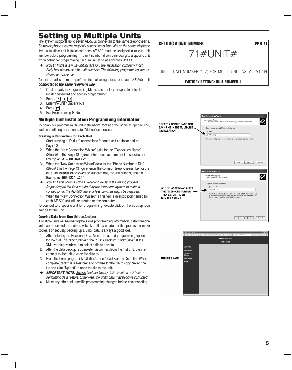 71#unit, Setting up multiple units | Linear AE-500 User Manual | Page 5 / 16