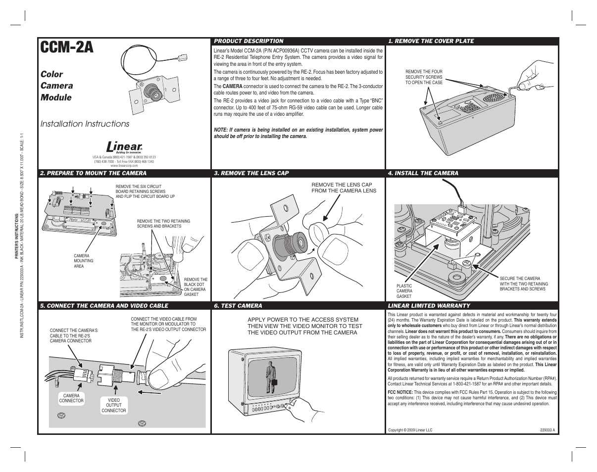 Linear CCM-2A User Manual | 1 page