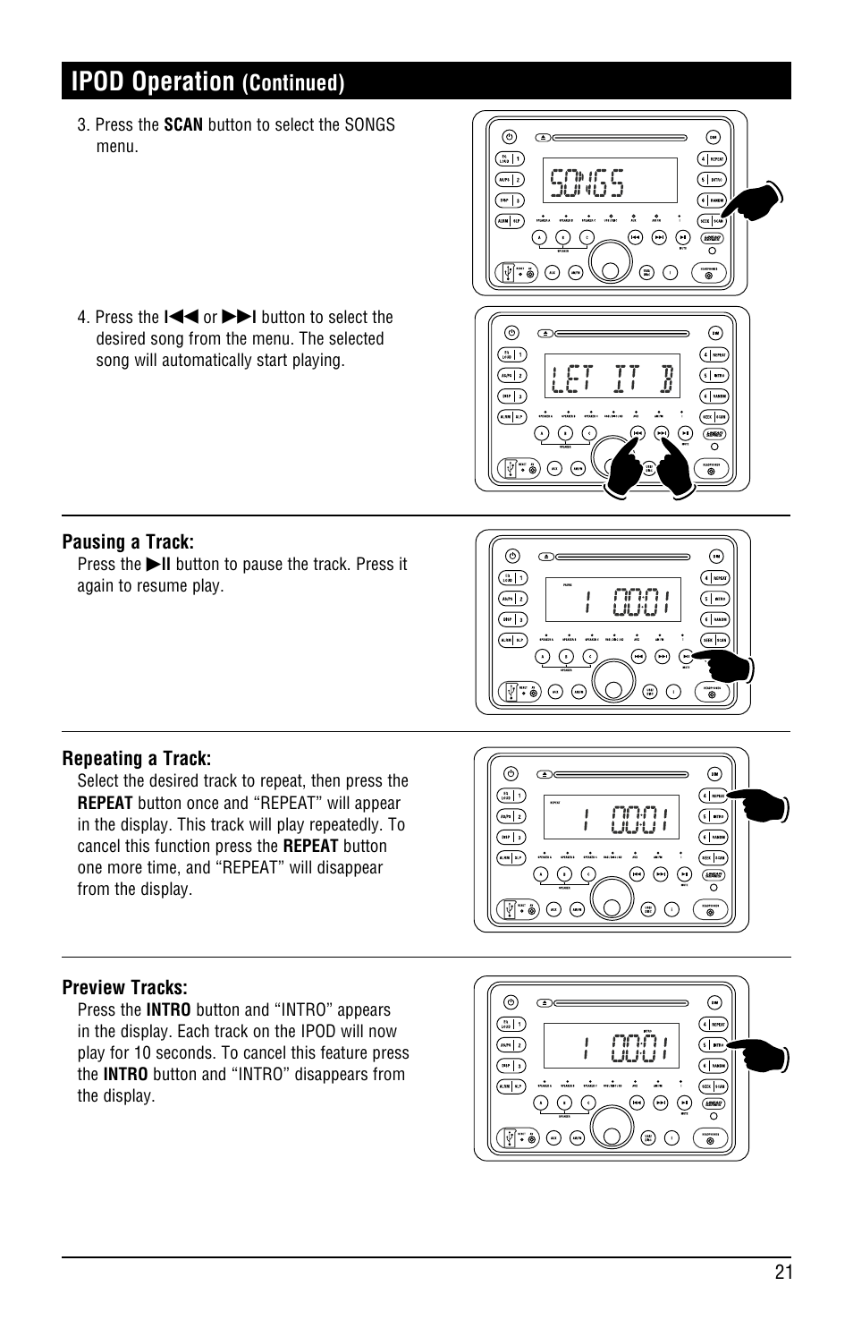 Ipod operation, Continued) | Linear RV5080 User Manual | Page 21 / 32