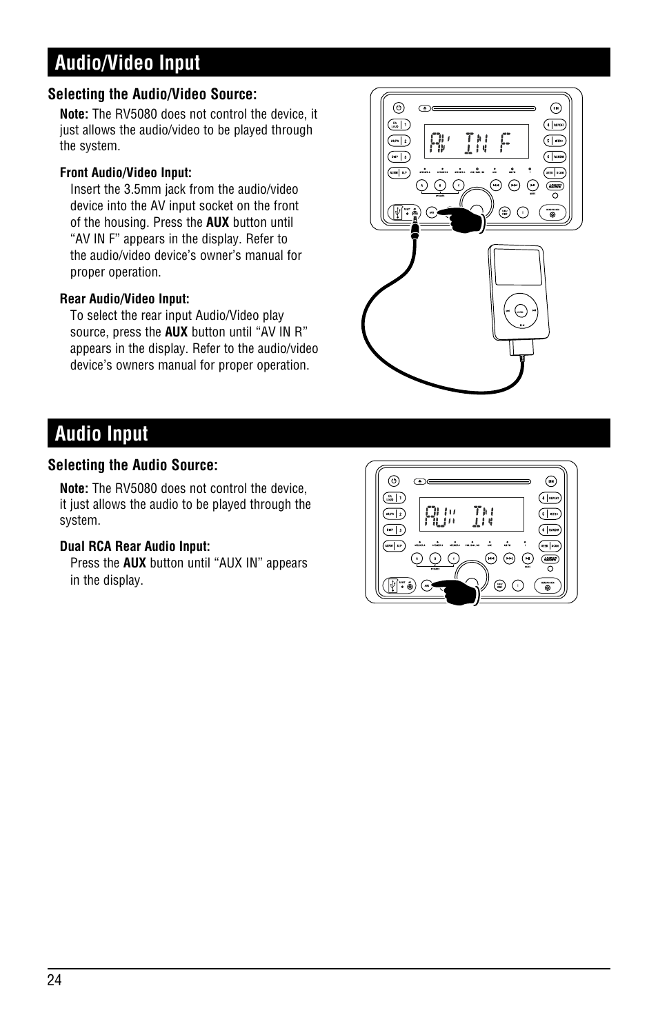 Audio/video input, Audio input | Linear RV5080 User Manual | Page 24 / 32