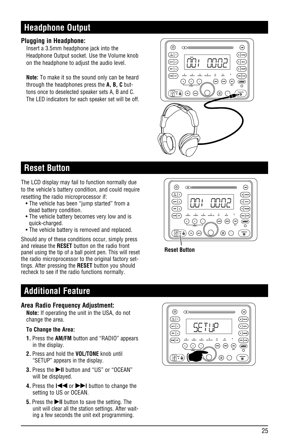 Headphone output, Reset button additional feature | Linear RV5080 User Manual | Page 25 / 32