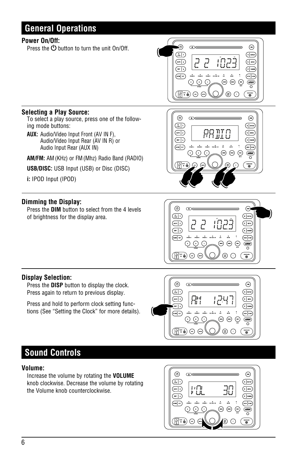 General operations, Sound controls | Linear RV5080 User Manual | Page 6 / 32