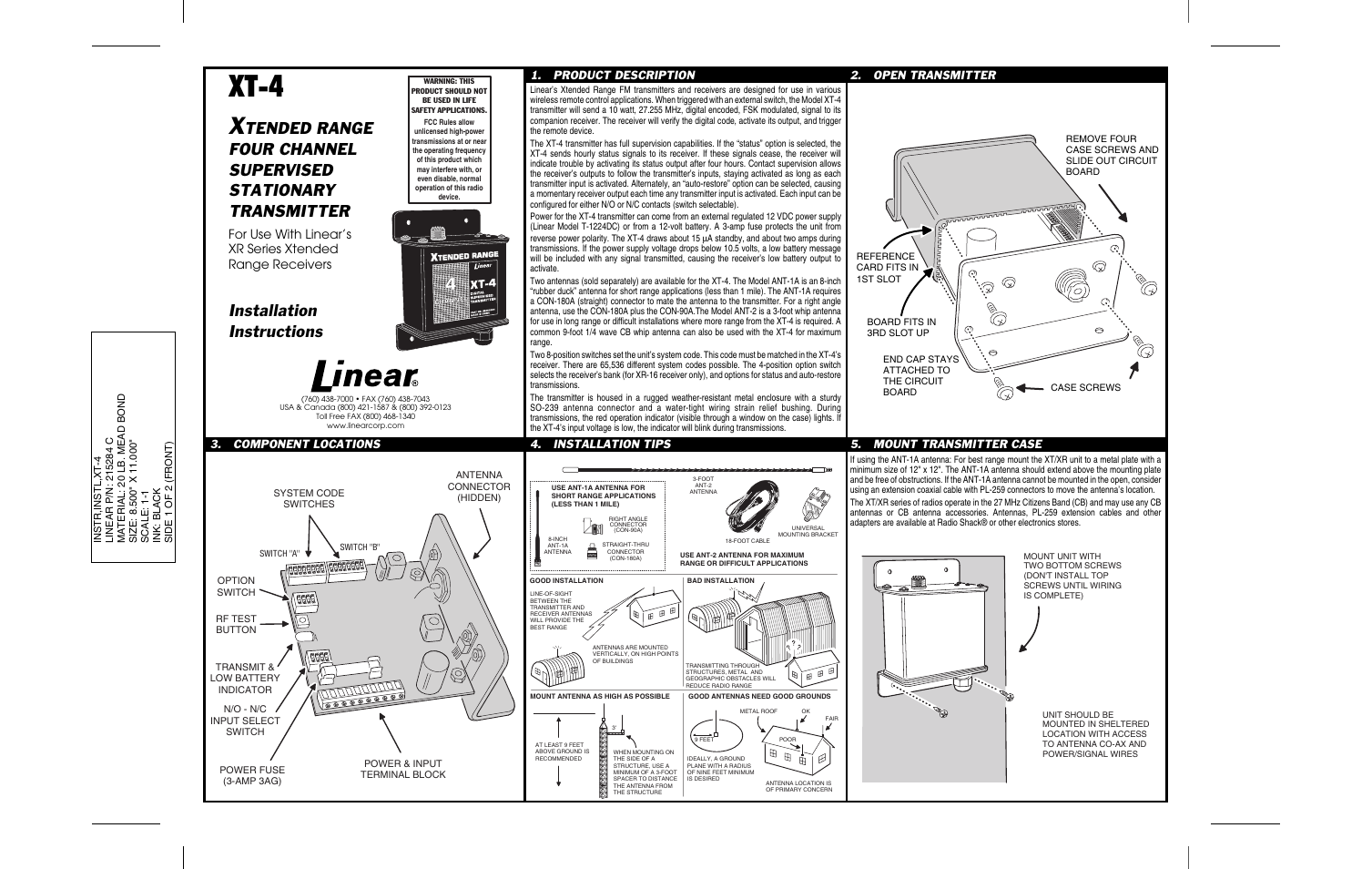 Linear XT-4 User Manual | 2 pages