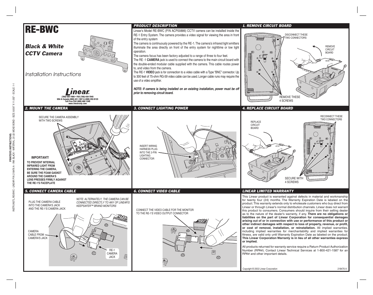 Linear RE-BWC User Manual | 1 page