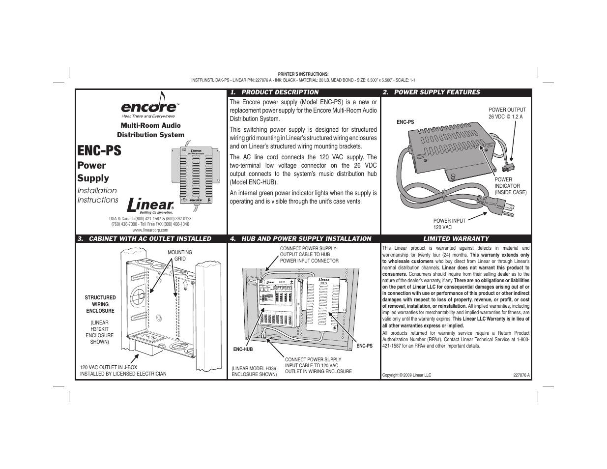 Linear ENC-PS User Manual | 1 page