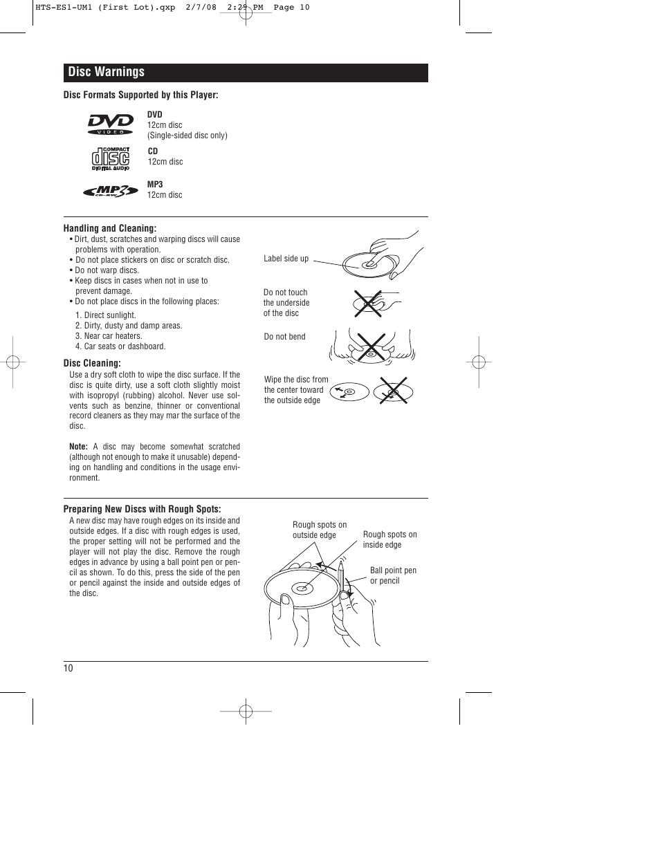 Disc warnings | Linear HTS-ES1 User Manual | Page 10 / 28