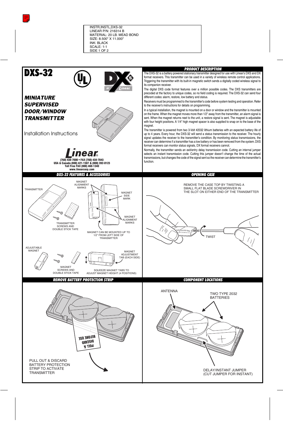 Linear DXS-32 User Manual | 2 pages
