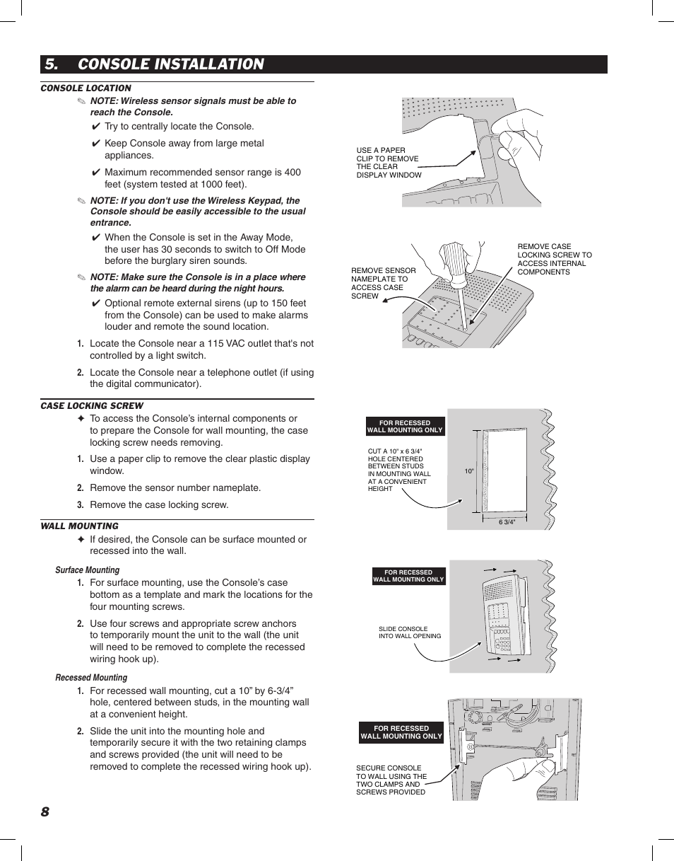 Console installation | Linear DVS-2400 User Manual | Page 10 / 44