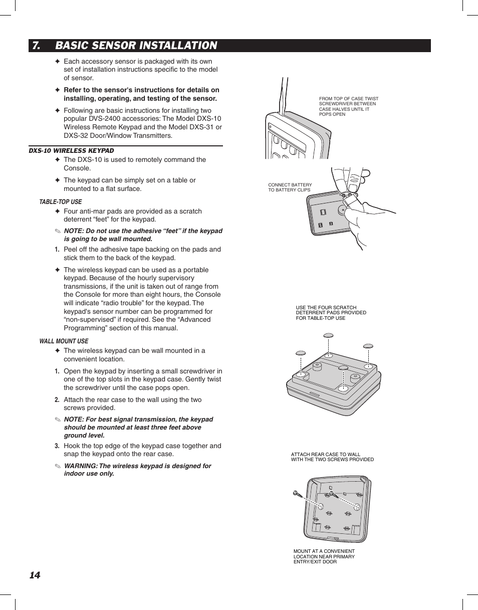 Basic sensor installation | Linear DVS-2400 User Manual | Page 16 / 44