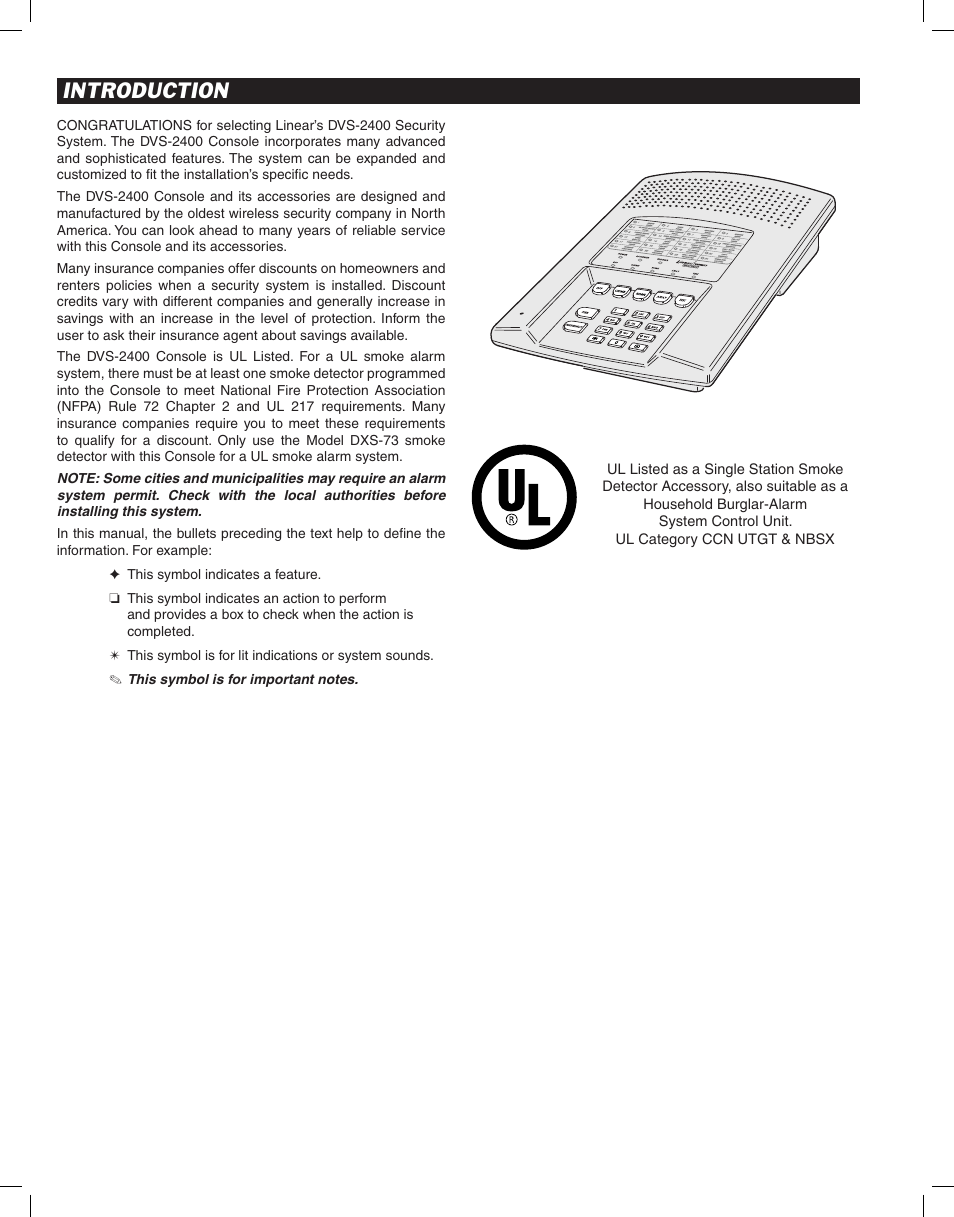 Introduction | Linear DVS-2400 User Manual | Page 2 / 44