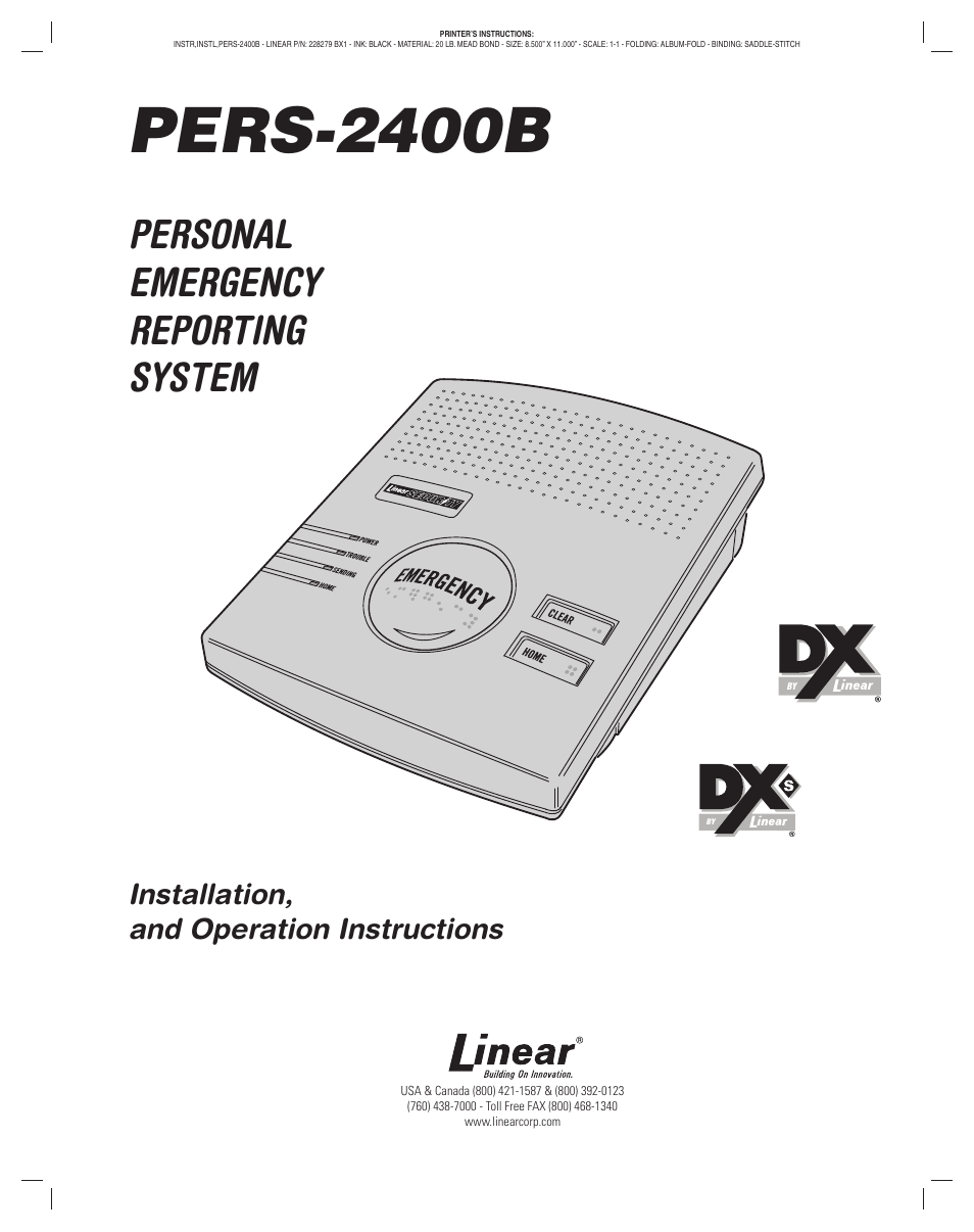 Linear PERS-2400B User Manual | 8 pages