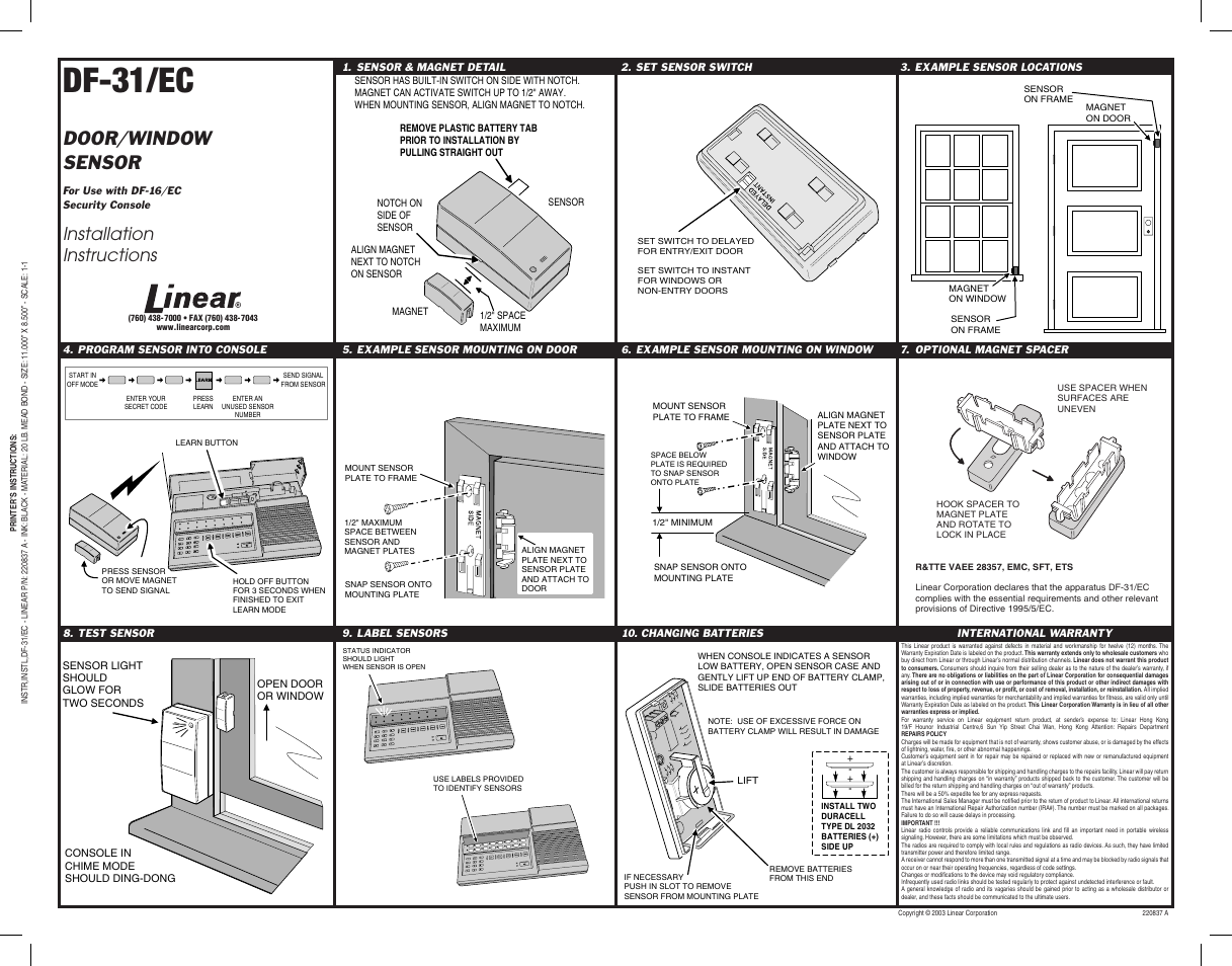 Linear DF-31/EC User Manual | 1 page