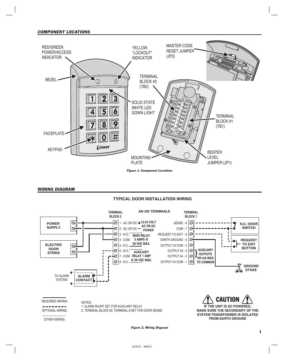Caution | Linear WEATHER RESISTANT KEYLESS ENTRY SYSTEM AK-2W User Manual | Page 3 / 8