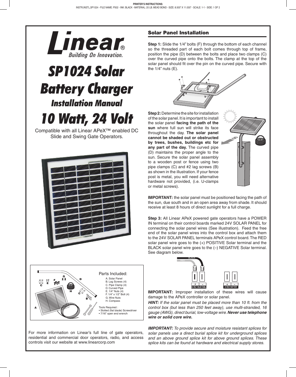 Linear SP1024 User Manual | 2 pages