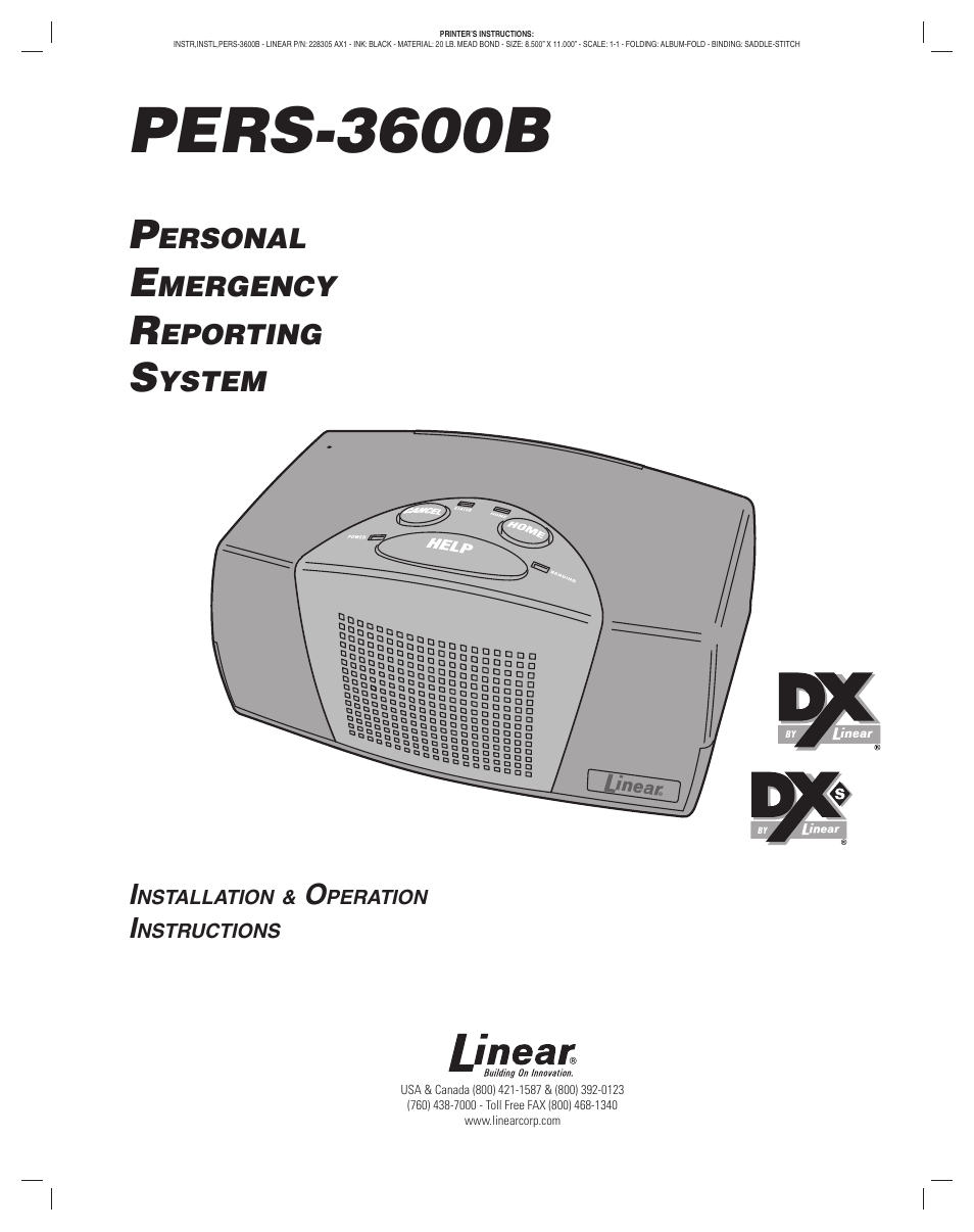 Linear PERS-3600B User Manual | 8 pages