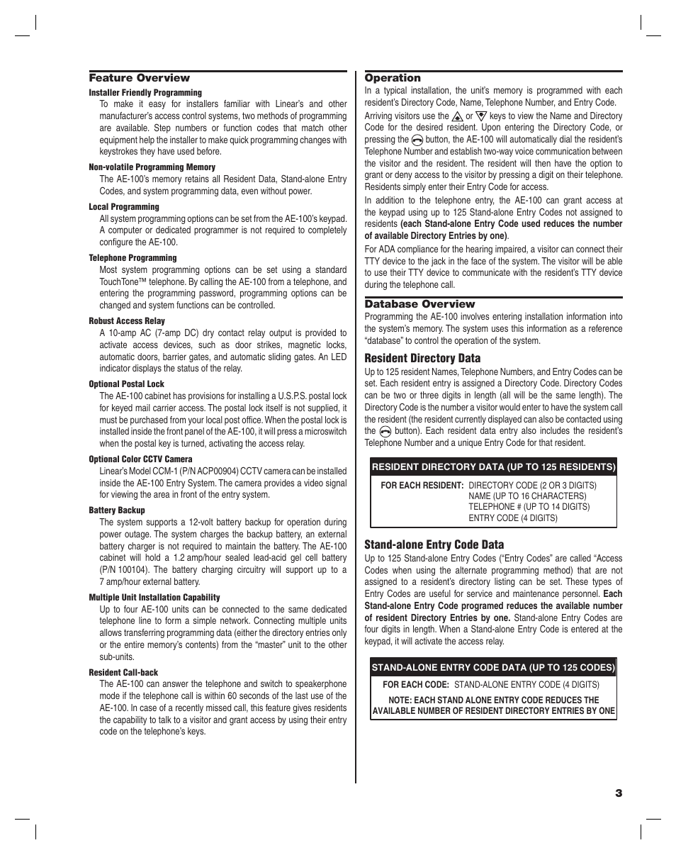 Linear AE-100 User Manual | Page 3 / 36