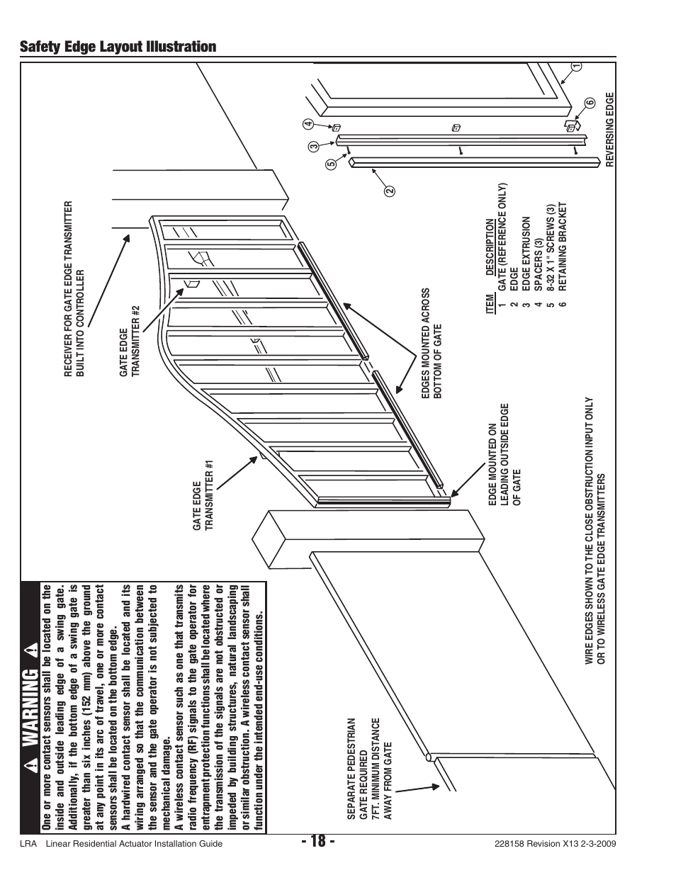 Warning, Safety edge layout illustration | Linear LRA User Manual | Page 20 / 28
