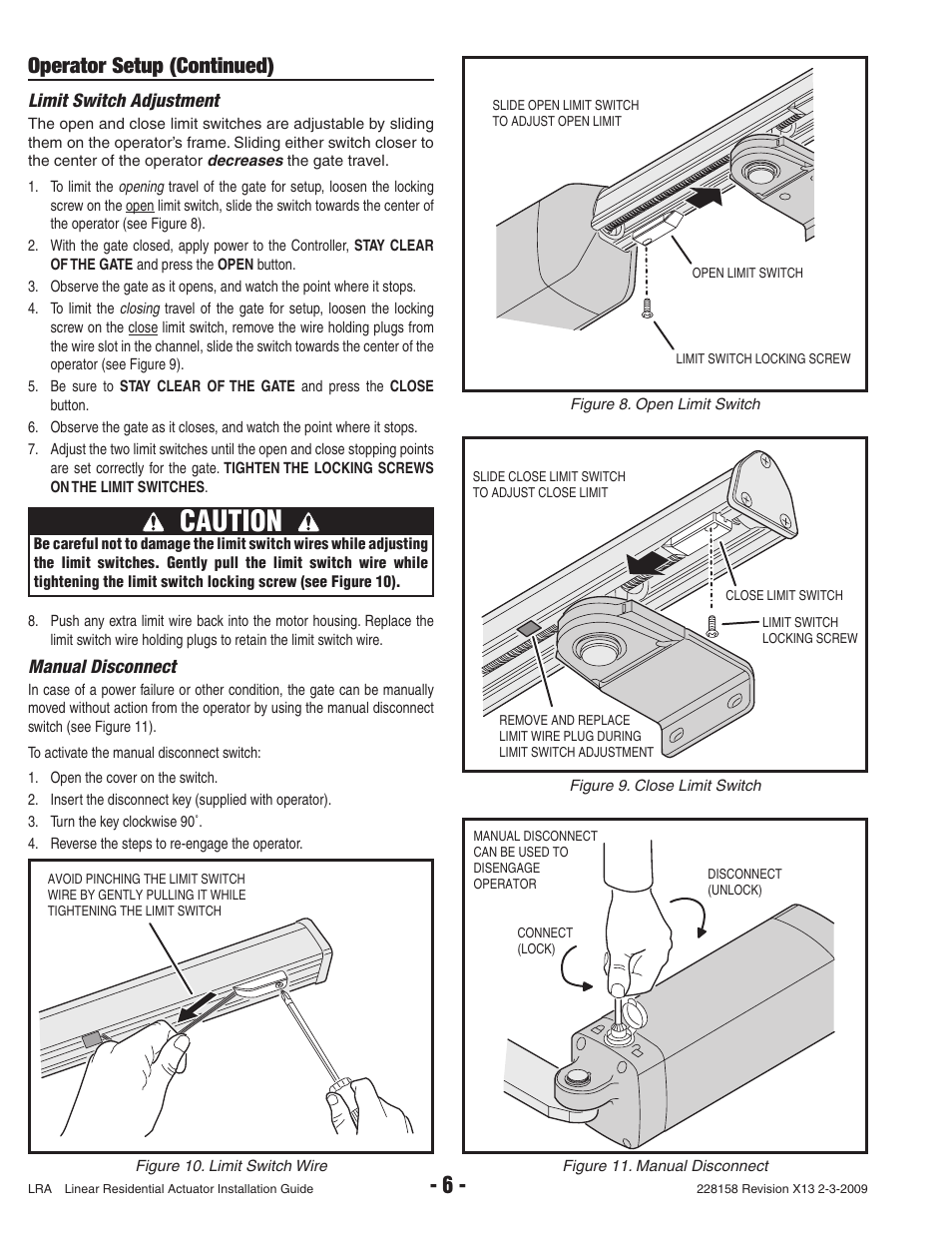 Caution, Operator setup (continued) | Linear LRA User Manual | Page 8 / 28