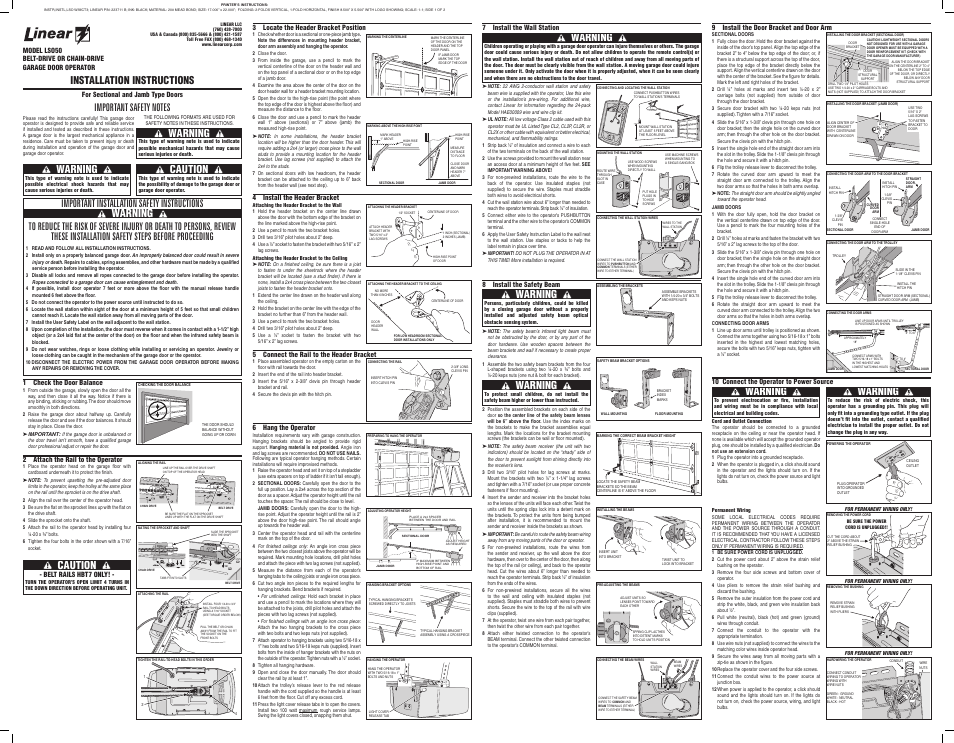 Linear BELT-DRIVE LSO50 User Manual | 2 pages