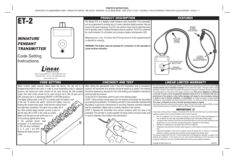 Linear ET-2 User Manual | 1 page